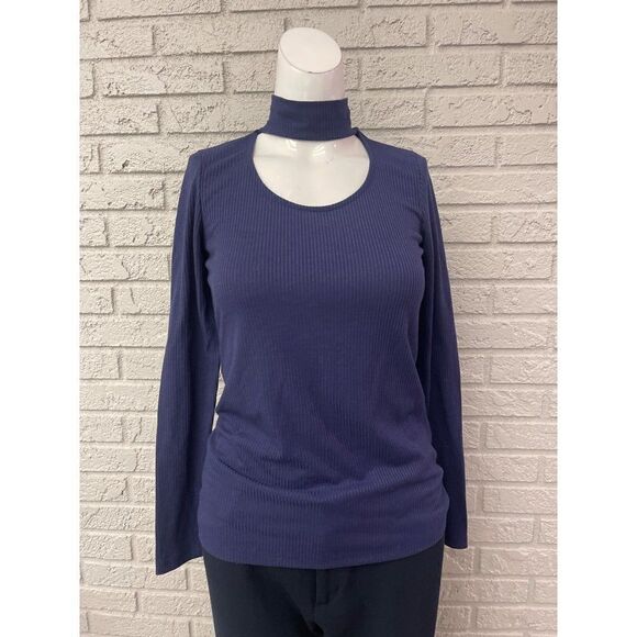 Drew Navy Blue Cut-Out Mock Neck T-Shirt Size XS - Picture 1 of 6